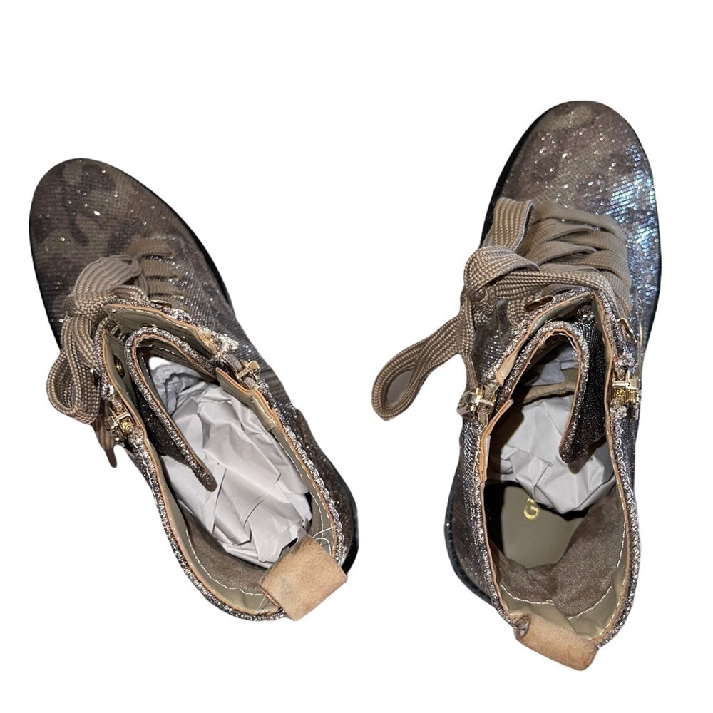Guess Fearne Lug Sole Glitter Gold combat Boots. Size 9 1/2. - NWOT - Picture 15 of 16